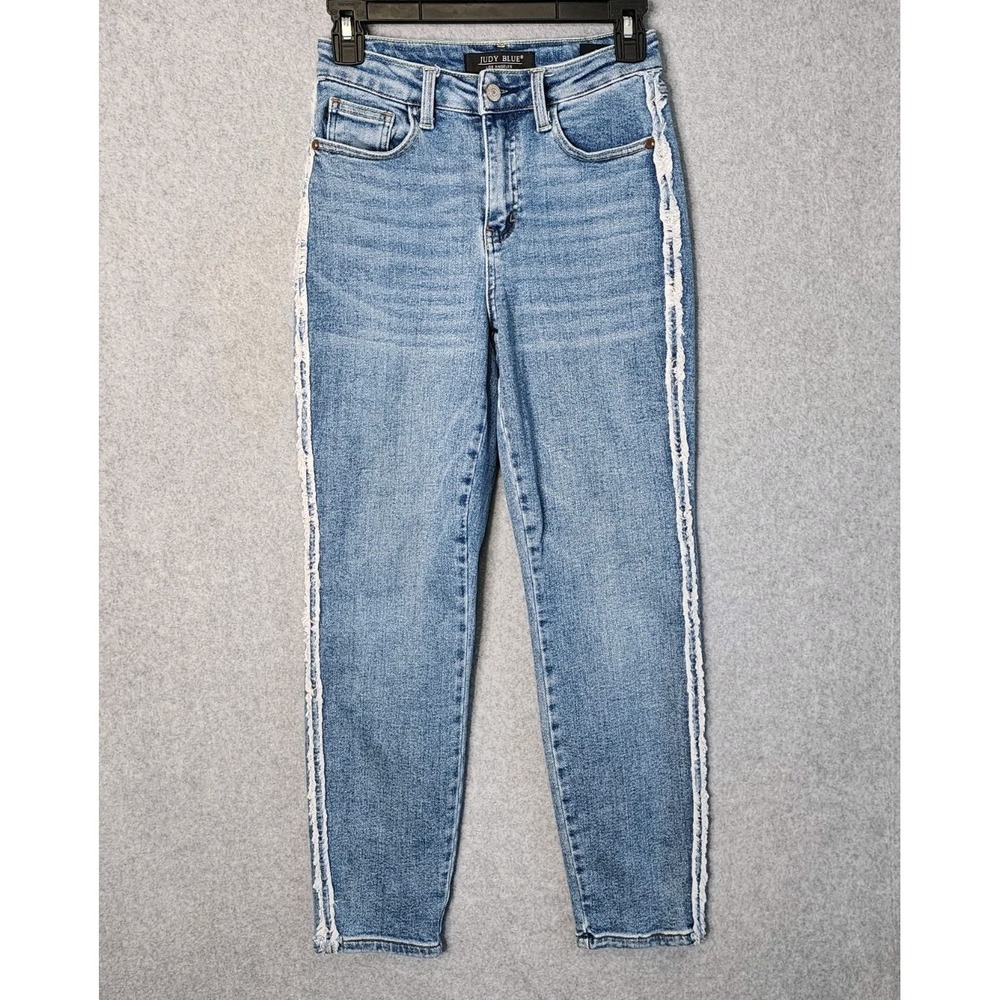 Judy Blue‎ Mid Rise Jeans Womens 0/24 Slim Ankle Frayed Side Seam Denim